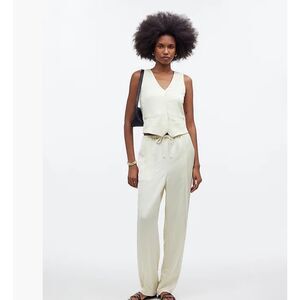 NWT Madewell Pintucked Slim Pull-On Pants in Satin $98